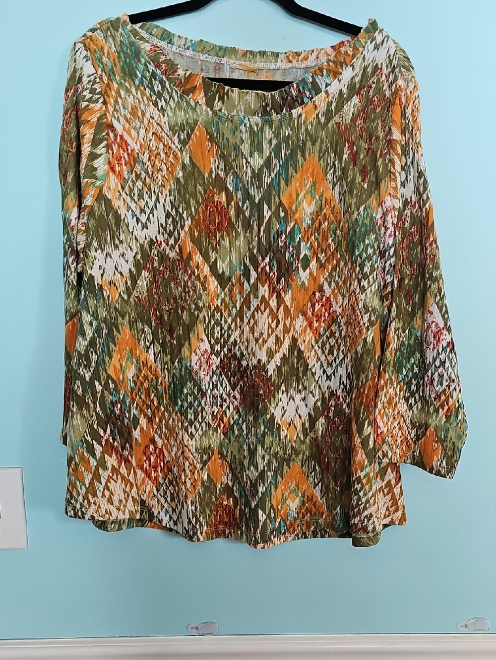 Alfred Dunner Olive Multicolor Geometric Print Tunic